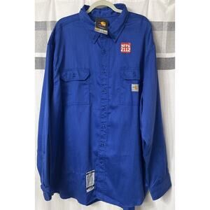 NWT Carhartt Flame Resistant FR Blue Twill Work Shirt Mens 3XL HRC 2 NFPA 2112